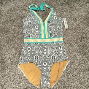 NWT Downeast Black Paisley Halter Top Swimsuit